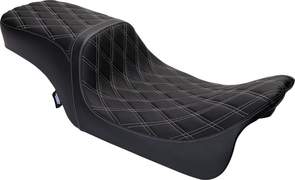 DRAG SPECIALTIES Predator 2-Up Seat - Vinyl - Double Diamond Silver Stitch - w/o Backrest - FLH '08-'23 0801-1492 