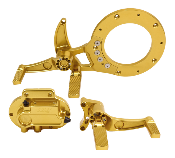 HAWG HALTERS Mid Control Conversion Kit - Gold - Knurled Pegs - FLH/FLT MCK-FH21GS-FK