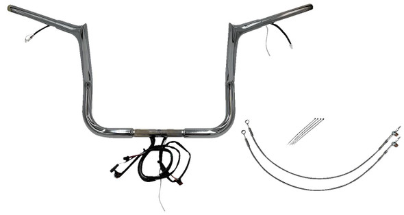 FAT BAGGERS INC. Fat Baggers Inc. 12" Pointed Top Handlebar Kit for 2014-2015 Harley Touring Models Chrome 901212 