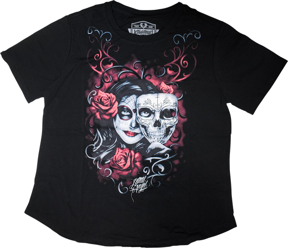 LETHAL THREAT Women's Two Faced Catrina T-Shirt - Black - 2XL LA70204-1X