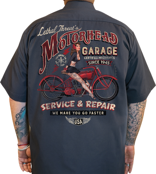 LETHAL THREAT Motorhead Garage Shop Shirt - Gray - XL DG60177XL