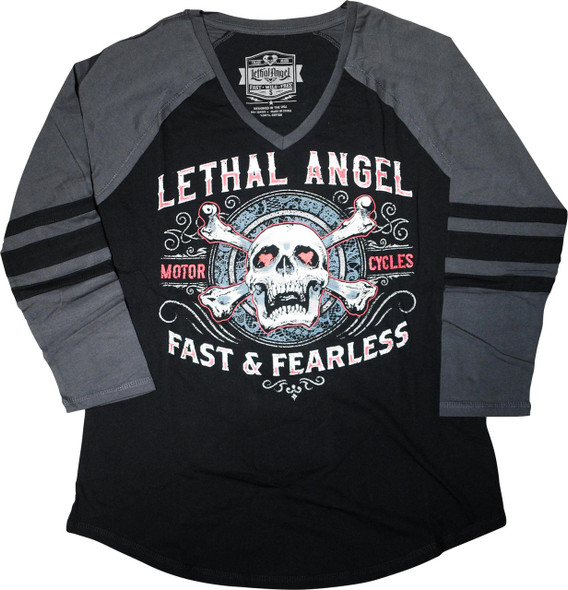  LETHAL THREAT Women's Fast & Fearless Raglan Sleeve Shirt - Black/Gray - XL LA70203XL 