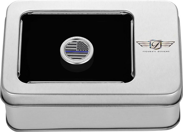  FIGURATI DESIGNS Heel-Toe Shifter Cover - Blue Line American Flag - Stainless Steel FD70-HTSC-SS 