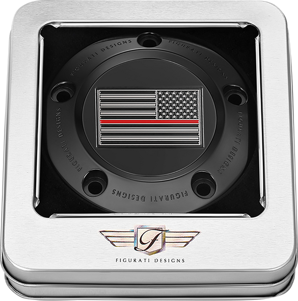 FIGURATI DESIGNS Timing Cover - 5 Hole - Red Line American Flag - Black FD75-TC-5H-BLK