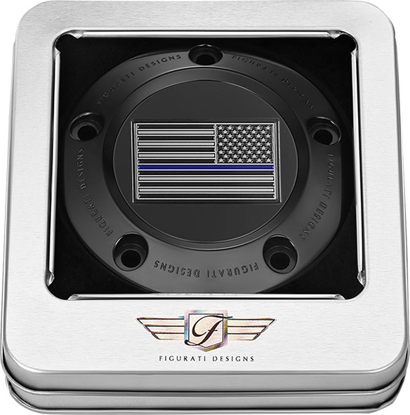  FIGURATI DESIGNS Timing Cover - 5 Hole - Blue Line American Flag - Black FD71-TC-5H-BLK 