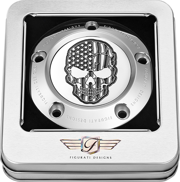 FIGURATI DESIGNS Timing Cover - 5 Hole - Skull - Contrast Cut - Stainless Steel FD27-TC-5H-SS