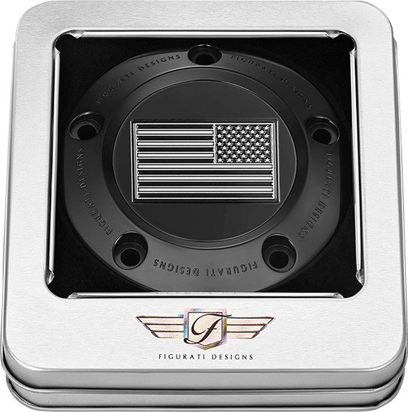  FIGURATI DESIGNS Timing Cover - 5 Hole - American Flag - Contrast Cut - Black FD26R-TC-5H-BLK 