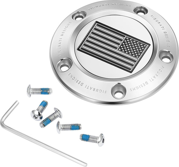  FIGURATI DESIGNS Timing Cover - 5 Hole - American Flag - Contrast Cut - Stainless Steel FD26R-TC-5H-SS 