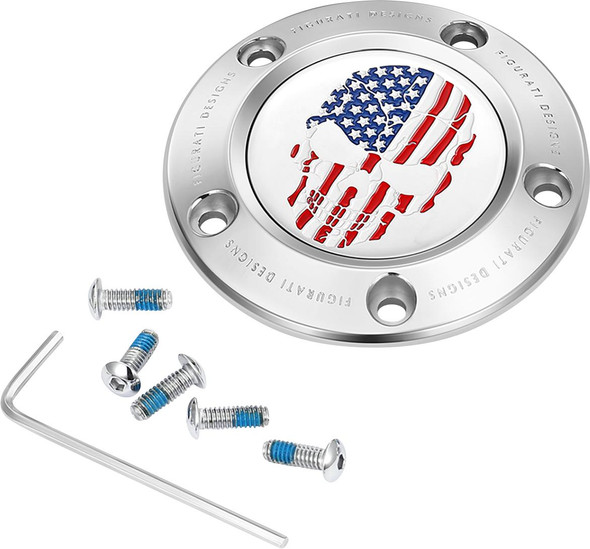  FIGURATI DESIGNS Timing Cover - 5 Hole - Skull - Stainless Steel FD24-TC-5H-SS 