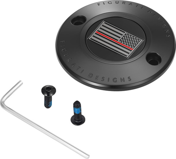  FIGURATI DESIGNS Timing Cover - 2 Hole - Red Line American Flag - Black FD75-TC-2H-BLK 