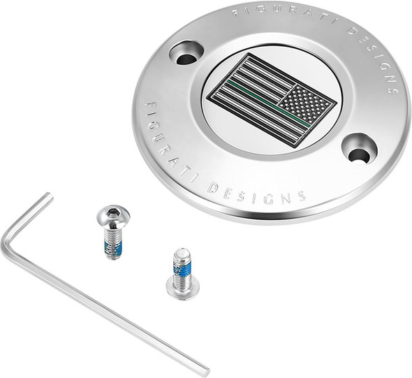 FIGURATI DESIGNS Timing Cover - 2 Hole - Green Line American Flag - Stainless Steel FD72-TC-2H-SS 