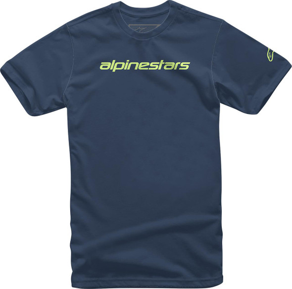  ALPINESTARS Linear Wordmark T-Shirt - Navy/Lime - 2XL 12127202070362X 