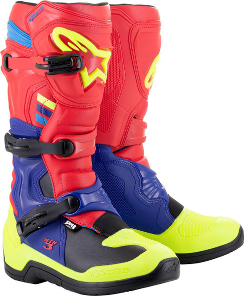  ALPINESTARS Tech 3 Boots - Red/Blue/Yellow Fluorescent - US 14 2013018-3375-14 
