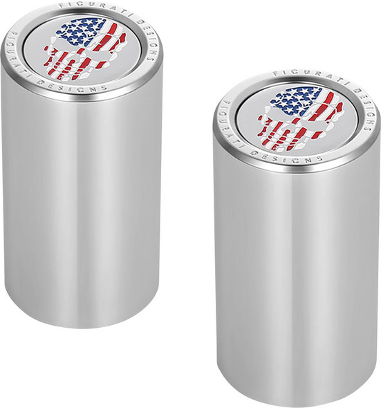  FIGURATI DESIGNS Docking Hardware Covers - Red/White/Blue American Flag Skull - Long - Stainless Steel FD24-DC-2545-SS 