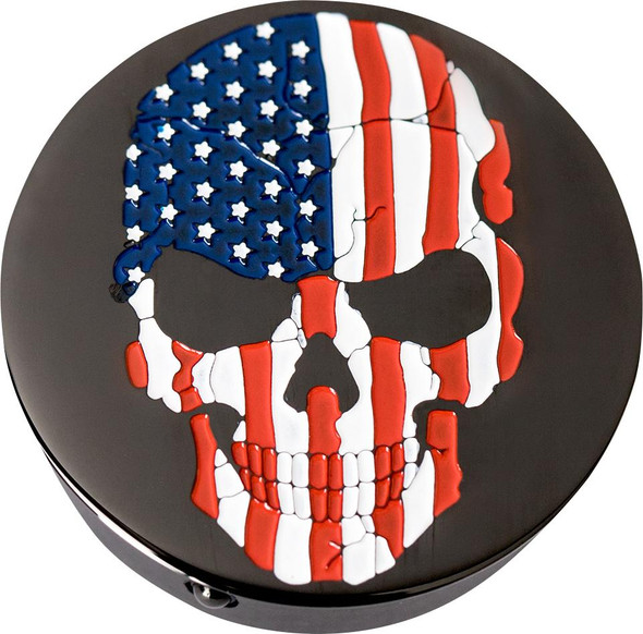  FIGURATI DESIGNS Swing Arm Covers - Red/White/Blue Flag Skull - Custom - Black FD25-AFSKULL-BK 
