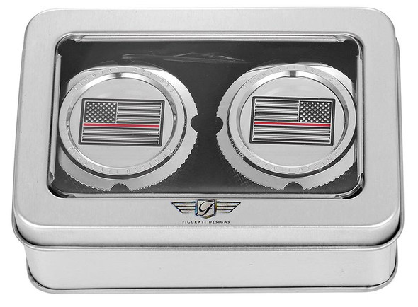  FIGURATI DESIGNS Axle Nut Cover - Front - Stainless Steel - Red Line Flag - Silver FD73-FAC-SS 