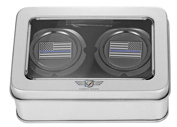  FIGURATI DESIGNS Axle Nut Cover - Front - Stainless Steel - Stainless Steel - Blue Line Flag - Black FD71-FAC-BK 