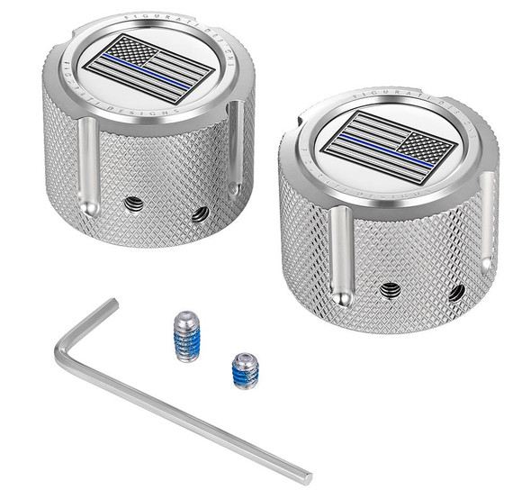  FIGURATI DESIGNS Axle Nut Cover - Front - Stainless Steel - Blue Line Flag - Silver FD70-FAC-SS 