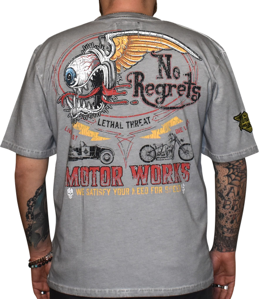 LETHAL THREAT Vintage Velocity No Regrets Motor Works T-Shirt - Gray - 3XL VV40180XXXL
