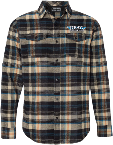 THROTTLE THREADS Drag Specialties Plaid Flannel Shirt - Khaki - XL DRG25S82KHXR