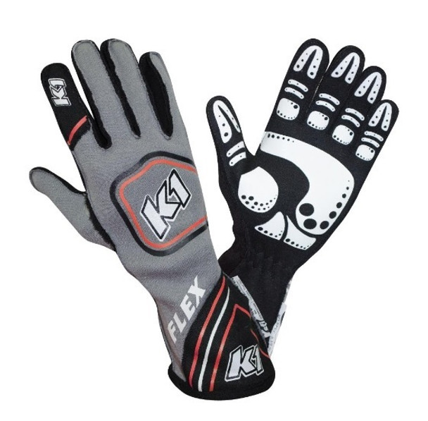 K1 Racegear Glove Flex Grey / Red Medium FIA / SFI 5 K1R23-FLX-RG-M