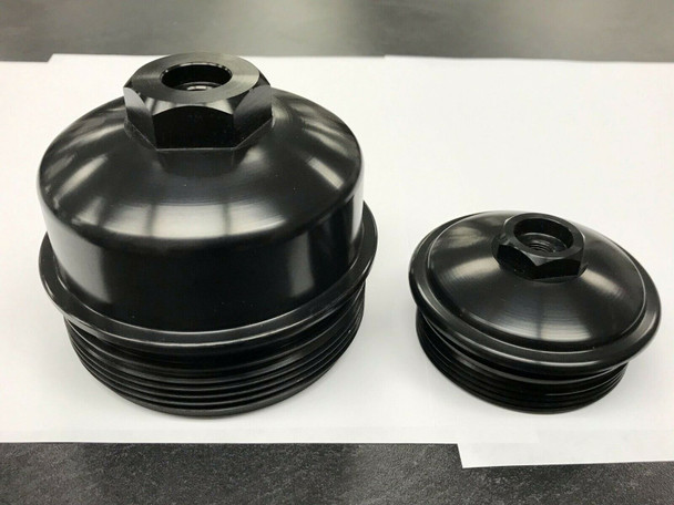 6.0L Ford Powerstroke - Black Aluminum Fuel Filter Cap & Oil Filter Cap