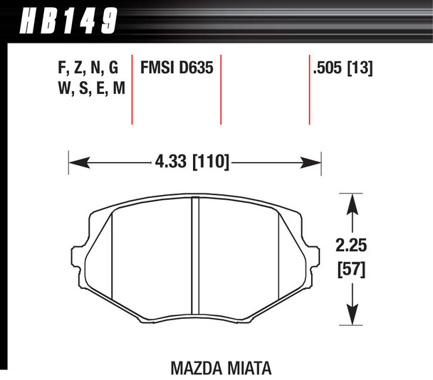 Street Brake Pads Front Miata HP Plus HAWHB149N505