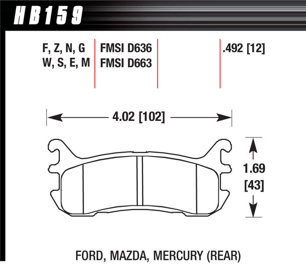 Street Brake Pads Rear Miata Blue HAWHB159E492