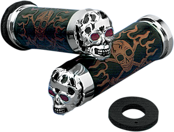 DRAG SPECIALTIES Grips - Skull Grips - Red Eyes - Chrome 17-0505CDTS