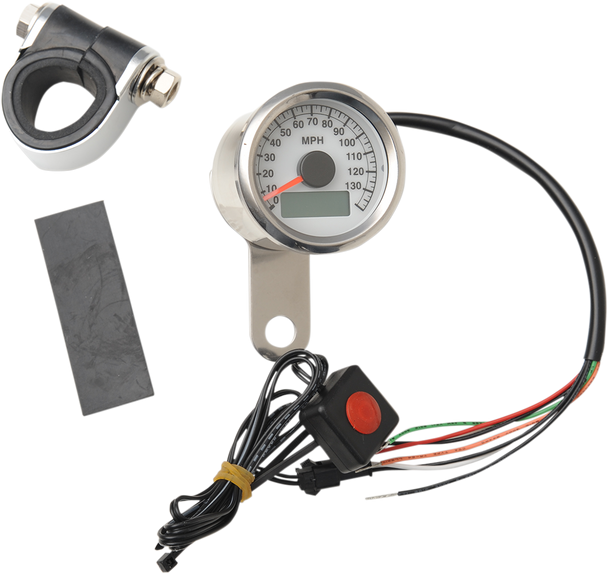 DRAG SPECIALTIES 1.87" MPH Programmable Mini Electronic Speedometer with Odometer/Tripmeter - Polished - White Face 21-6899WNU