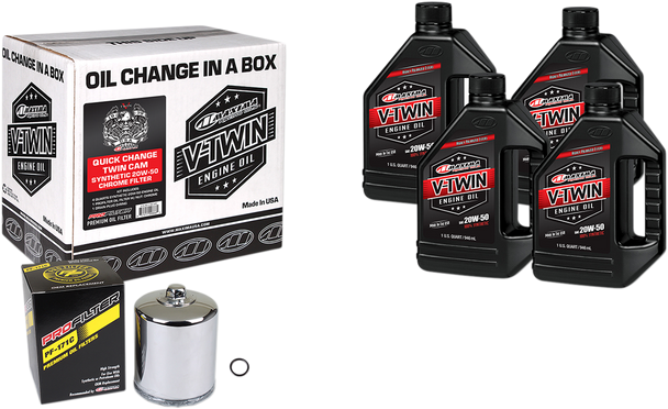 MAXIMA RACING OIL Quick Change Twin Cam Synthetic 20W-50 Oil Change Kit - Chrome Filter 90-119014PC