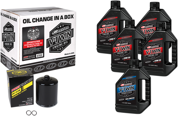 MAXIMA RACING OIL Sportster Synthetic 20W-50 Oil Change Kit - Black Filter 90-119015PB