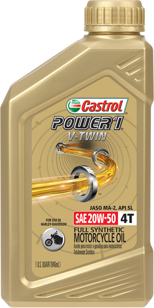 CASTROL Power 1® Synthetic Engine Oil - V-Twin - 20W-50 - 1 U.S. quart 15D28D