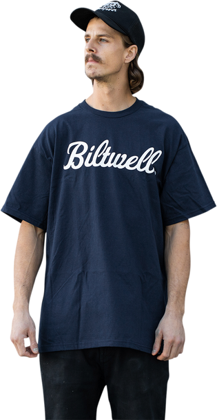 BILTWELL Script T-Shirt - Navy - Large 8101-052-004