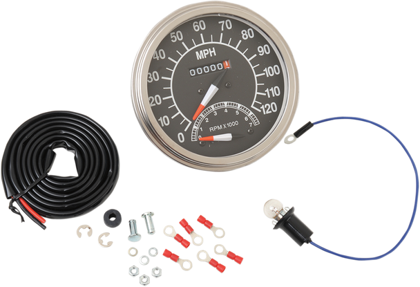 DRAG SPECIALTIES 5" MPH FL-Style 1:1 Speedometer with Tachometer -  '68-'84 Black Face 71478M