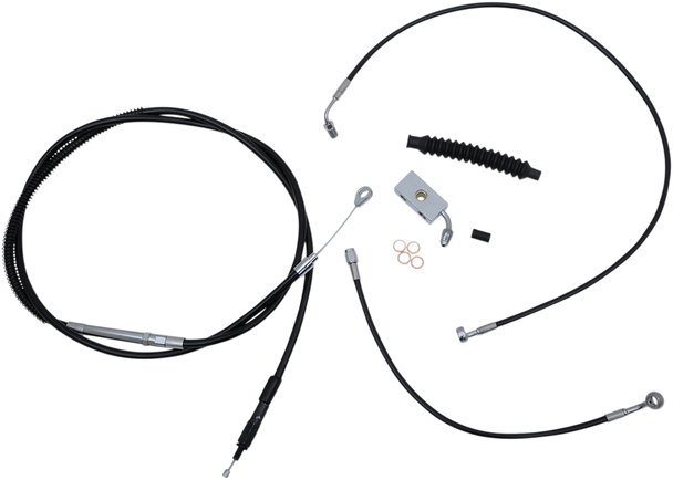 LA CHOPPERS Handlebar Cable/Brake Line Kit - Complete - 15" - 17" Ape Hanger Handlebars - Black Vinyl LA-8152KT-16B