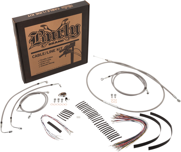 BURLY BRAND Handlebar Cable/Brake Line Kit - Complete - 13" Ape Hanger Handlebars - Stainless Steel B30-1102