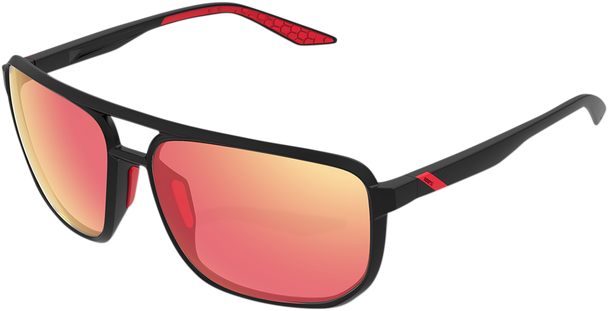 100% Konnor Aviator Sunglasses - Square - Black - Red Mirror 61043-100-43