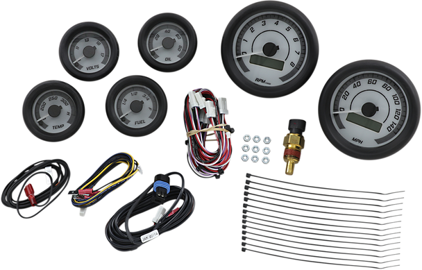 DAKOTA DIGITAL MVX-8K Series Analog/Digital 6-Gauge Kit - Black Bezel - White Face with Gray Background MVX-8604-WG-K