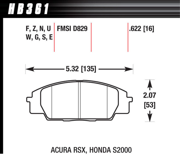 street brake pads front rsx / s2000 hp plus hb361n.622