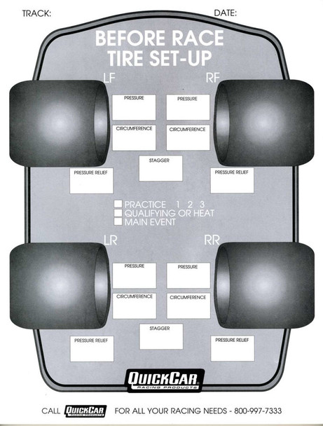 before race tire set-up forms (50 pk) 51-210