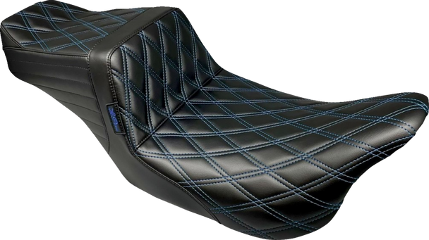 LE PERA Tailwhip Seat - Double Diamond w/ Blue Thread - Black - FLH/FLT '08-'23 LK-587DD-BLUE