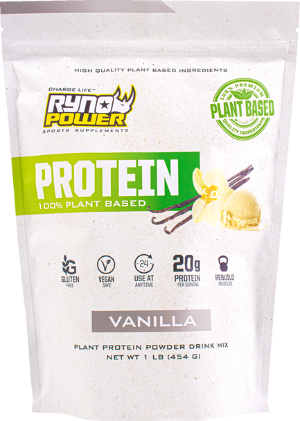 RYNO POWER Plant-Based Protein Powder - Vanilla - 1 lb - 10 Servings 1LB-PLNT-VAN