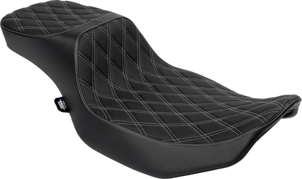 DRAG SPECIALTIES Predator III 2-Up Seat - Extended Reach - Vinyl - Silver Double Diamond Stitch - FLHX/FLTR '23-'24 4691C
