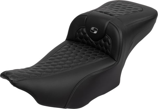 SADDLEMEN Roadsofa* Extended Reach Seat - with Backrest - Honeycomb - Dark Gray Stitch - FLTR/FLHX '23-'24 823-07-190B2