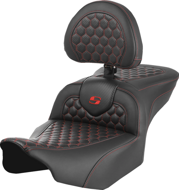 SADDLEMEN Roadsofa* Seat - with Backrest - Honeycomb - Red Stitch - FLTR/FLHX '23-'24 823-07-189B4