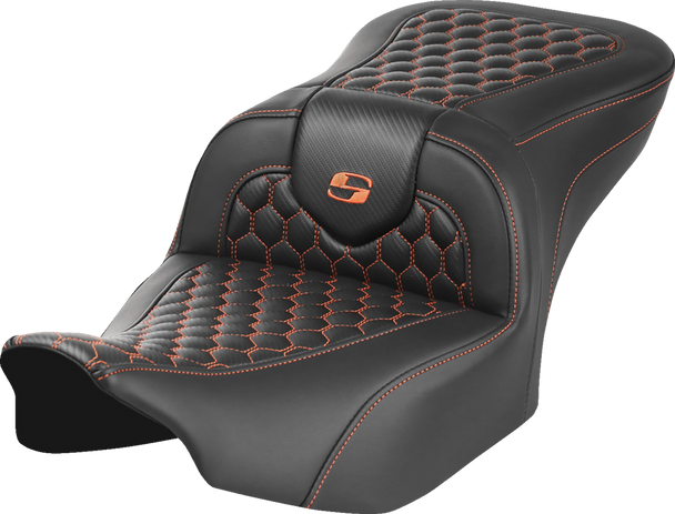 SADDLEMEN Roadsofa* Seat - without Backrest - Honeycomb - Orange Stitch - FLTR/FLHX '23-'24 823-07-18903