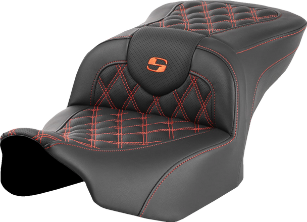 SADDLEMEN Roadsofa* Seat - without Backrest - Orange Lattice Stitch - FLTR/FLHX '23-'24 823-07-18203