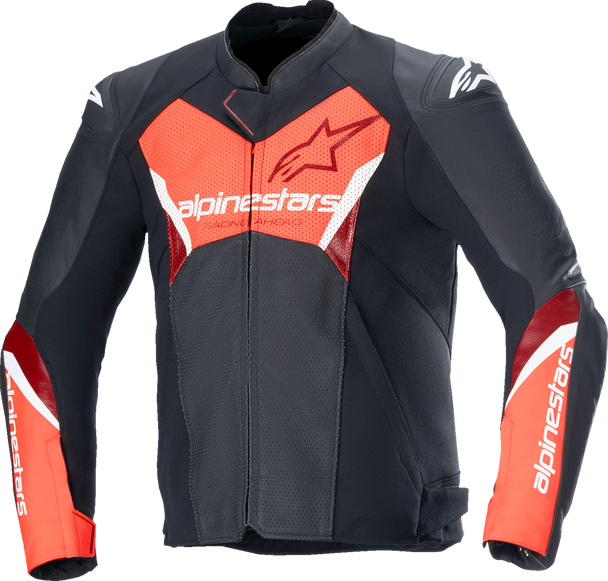 ALPINESTARS Faster v3 Airflow Leather Jacket - Black/Red Fluo - US 48 / EU 58 3103625-1030-58