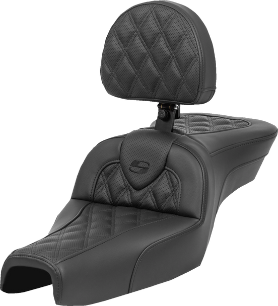 SADDLEMEN Roadsofa* Seat - with Backrest - Lattice Stitch - XL '04-'22 807-03-182BR